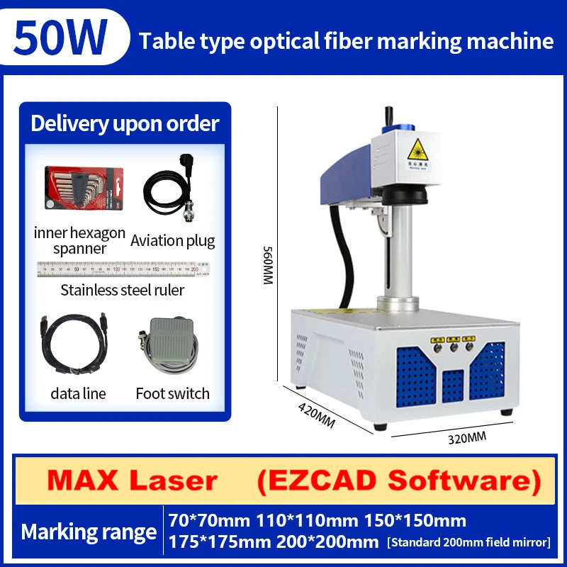 Máy Tính Để Bàn Sợi Laser Đánh Dấu 20W 30W 50W 110Mm 150Mm 200Mm Cho Thép Không Gỉ galvo Máy Quét Căn Chỉnh Hệ Thống Kim Loại Chạm Khắc