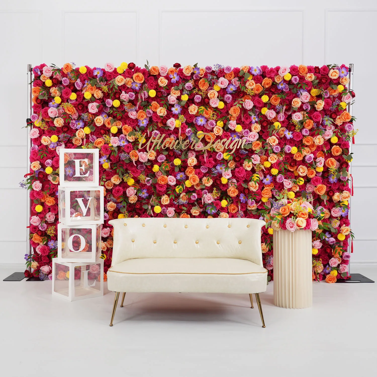 Autumn Colorful Rose Artificial Flower Wall 5D Wedding Backdrop Fabric Floral Wall Window Display Event Party Props Flower Row