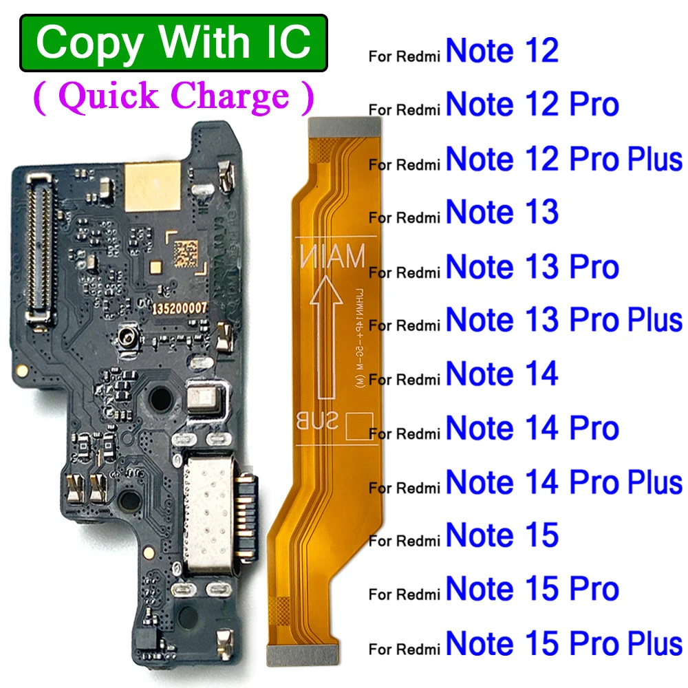 

Новый USB-порт для зарядки, док-станция, разъем для микрофона, гибкий кабель для основной платы для Xiaomi Redmi Note 12 13 14 15 Pro Plus 4G 5G