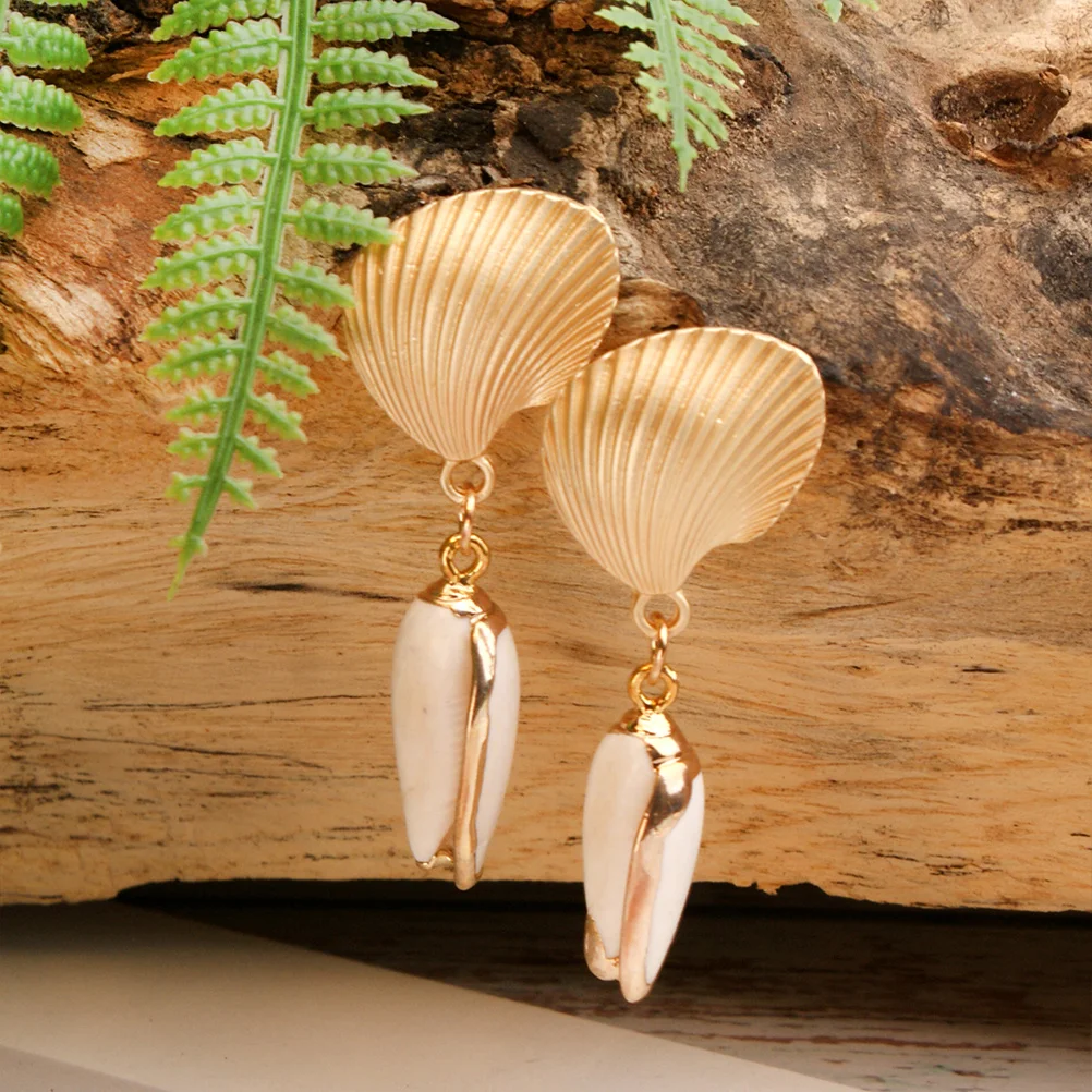 1 زوج Cowrie Dangler قلادة قلادة الأزياء والمجوهرات الأزياء المتدلي شل اللؤلؤ Cowrie أقراط الأقراط