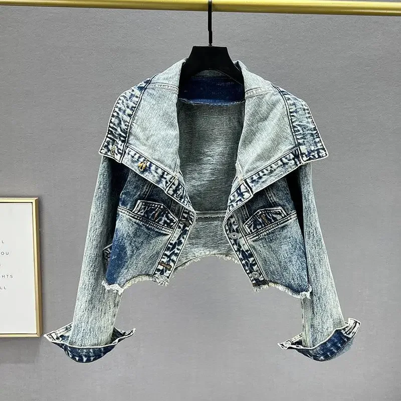 New Streetwear Denim Coat Women Small Western-style Denim Jacket Female Tide New Autumn Slim European Long-sleeved Top