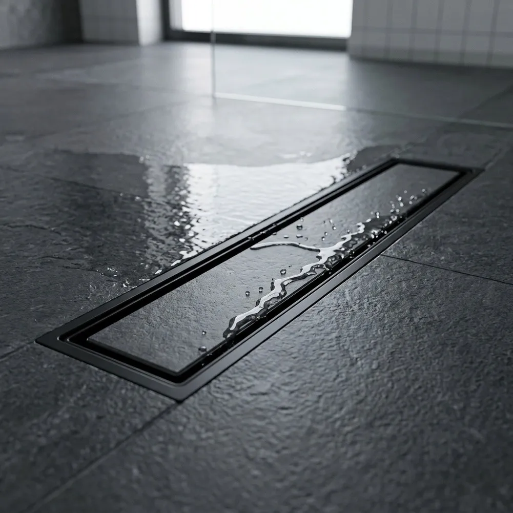 304 Grade Stainless Steel Drain with Matte Black Finish and Precision Engineered Outlet for Optimal Flow Rate and Drainage