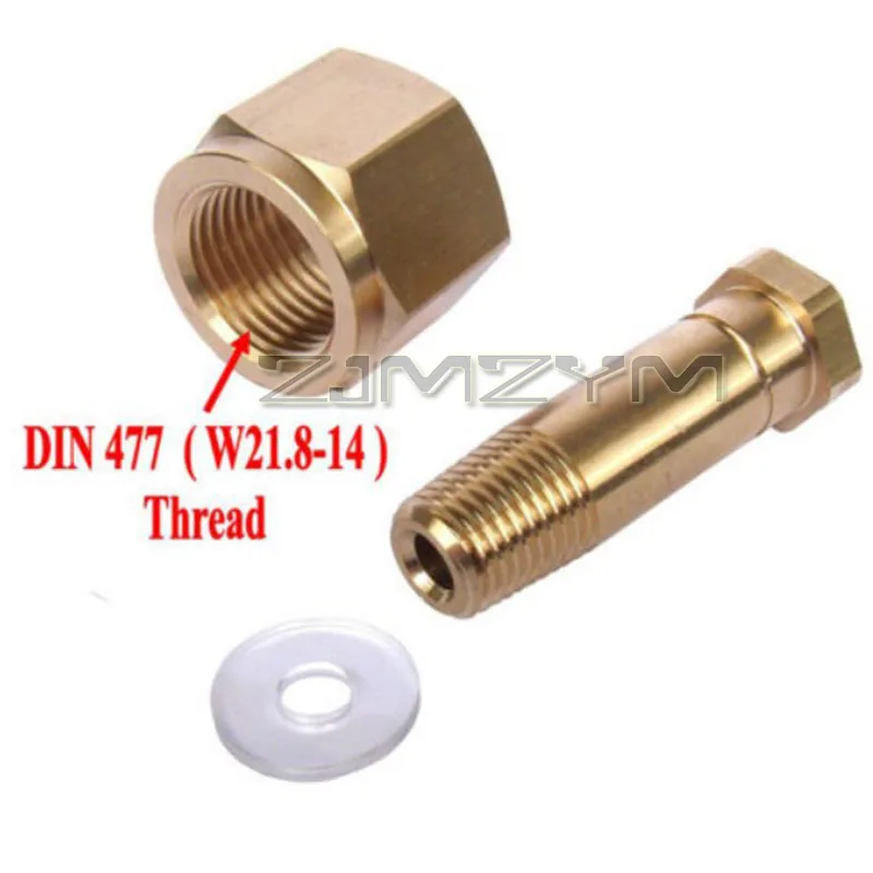 CO2 Regulator Valve Nut DIN477/W21.8 Solid Brass Adapter Nipple With Washer Brass Nut Washer Set Accessories For Oxygen Cylinder