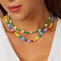 AENSOA Bohemian Colorful Daisy Flower Seed Beads Choker Necklaces for Women Handmade Beaded Necklace Summer Beach Jewelry 2023