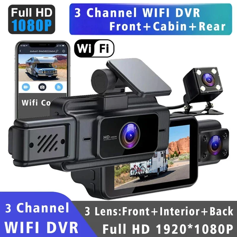 3 Câmera Dash Cam Para Carros Carro DVR 1080P WIFI Carro Dvr camera veicular automotiva，camera veicular，dashcam veicular，camera3 Polegada Gravador De Vídeo Câmera de Visão Traseira G-Sensor Black Box Acessório Do Carro