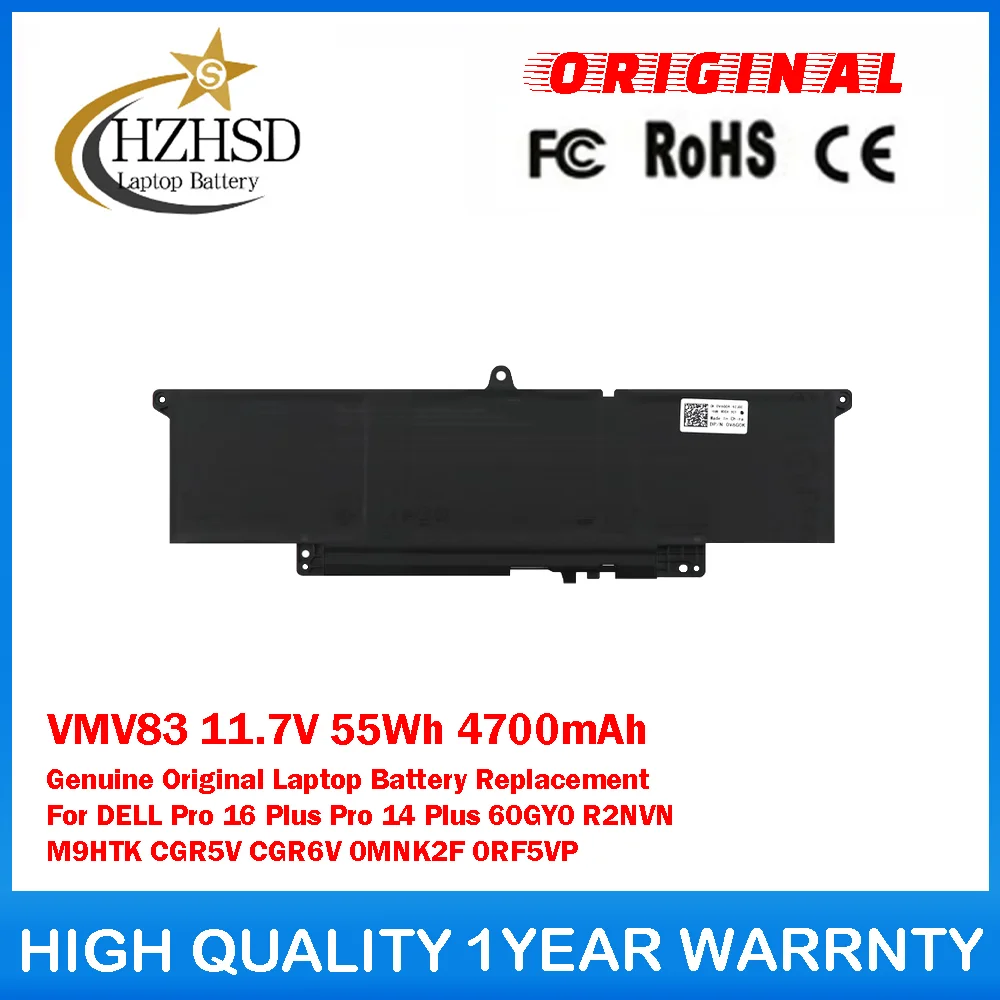 

VMV83 11.7V 55Wh 4700mAh Genuine Original Laptop Battery For DELL Pro16 Plus Pro14Plus 60GY0 R2NVN M9HTK CGR5V CGR6V 0MNK2F