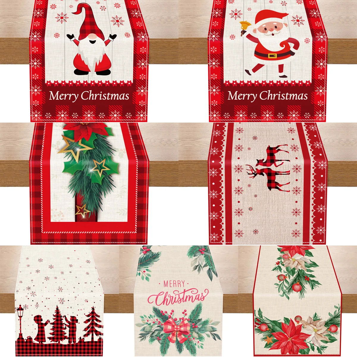 Christmas Linen Table Runner Merry Christmas Decoration For Home 2024 Navidad Noel Kerst Xmas Ornament Happy New Year Gifts 2025