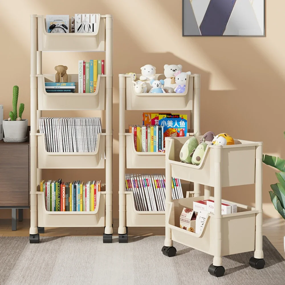 رف كتب بعجلات متحركة، رف تخزين ألعاب مجمع، رف تخزين كتب زاوية بسعة كبيرة، خزانة عرض بسيطة متعددة الطبقات