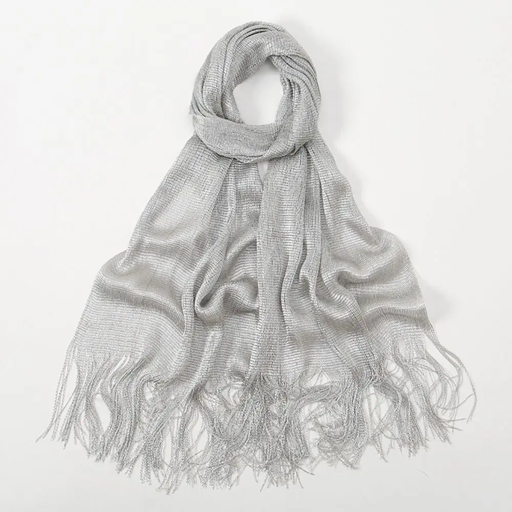 

Summer Sun Protection Scarf Gold Silver Tassels Dresses Shawls Temperament Elegant Wedding Scarf for Women