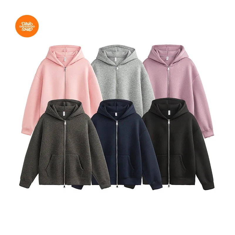 DAVIDSHAO EU US-Größe Top Qualität Street Outdoor Wear Luxus Herbst Heavy Air Layer Unisex Doppelreißverschluss Sweatshirt Hoodie