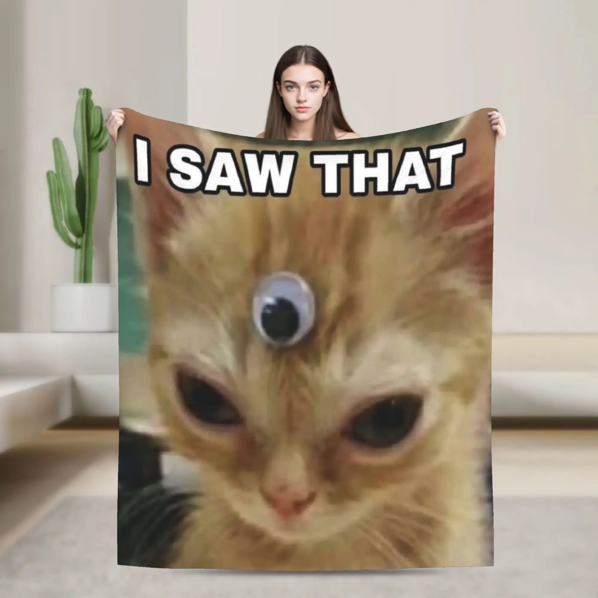 funny cute cat cats memes  meme Merch Blankets Lightweight Thin Fleece  Throw Blanket Relax Quilt