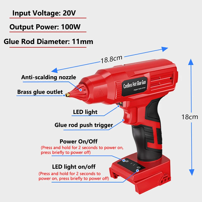 

Набор клеевых пистолетов 100 Вт для Makita/Dewalt/Milwaukee/Bosch/Ryobi, 18 В, литий-ионный аккумулятор, ручной электрический пистолет для горячего клея для рукоделия, DIY