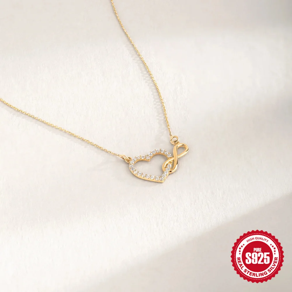 

Ожерелье из серебра 925 пробы с цирконом в форме сердца, европейско-американский стиль INS, минималистичная фигура-восем для свадьбы