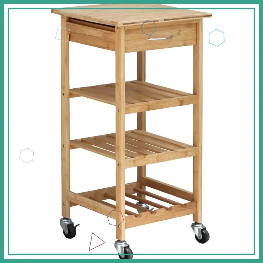 

Кухонная тележка из натурального бамбука на колесиках, портативная тележка для хранения и организации пространства дома