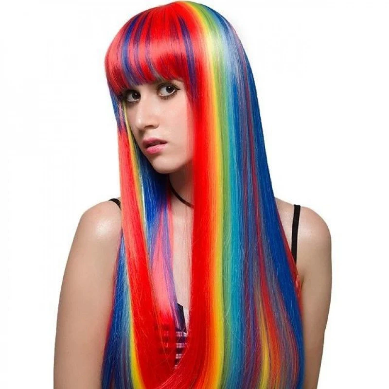 

Fashionable Women's with Colorful Gradient Long Straight Hair, Rainbow Color Halloween Wig Headpiece