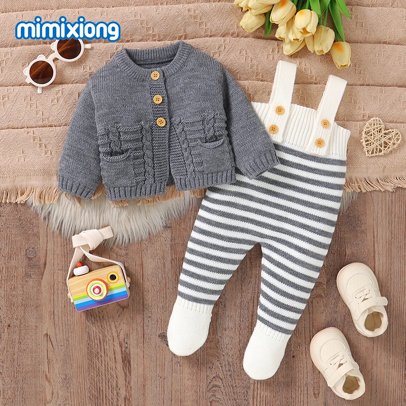 Winter Baby Clothes Set Autumn Casual Long Sleeve Knitted Infant Boys Girls Sweaters Cardigans+Rompers Outfits 2pcs Toddler Wear
