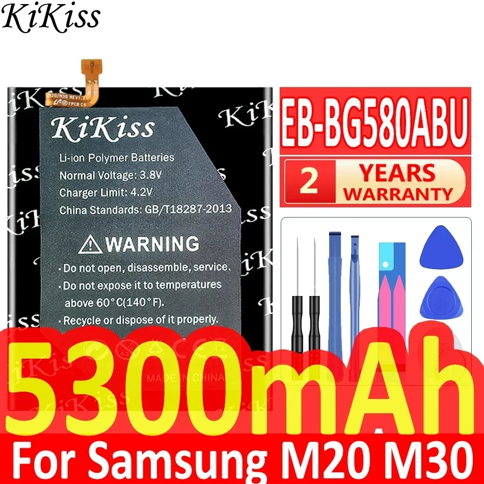 بطارية KiKiss EB-BG580ABU لأجهزة سامسونج جالاكسي M20 M30 SM-M205F أدوات 5300mAh