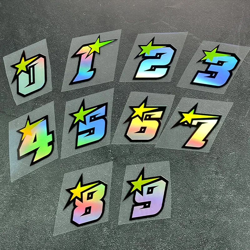 1PC 0-9 Nummern-Set, holografischer Regenbogen-/Sternakzent, wasserfeste Vinyl-Aufkleber für Auto-Dekoration