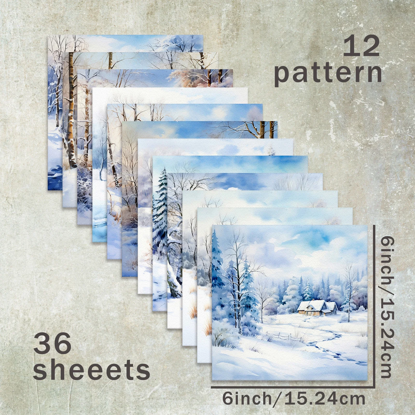 36 Sheets 6inch (Christmas Blue Snow Scene) Clipping Thin Paper For Bullet Diary, Junk Magazine, Greeting Card Background