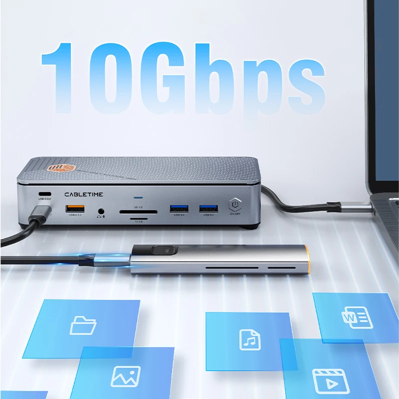 Cabletime usb c docking station hub usb c para 8k 4k hdmi dp 1000mbps pd 100w usb3.0 para macbook macos windows tablet portátil