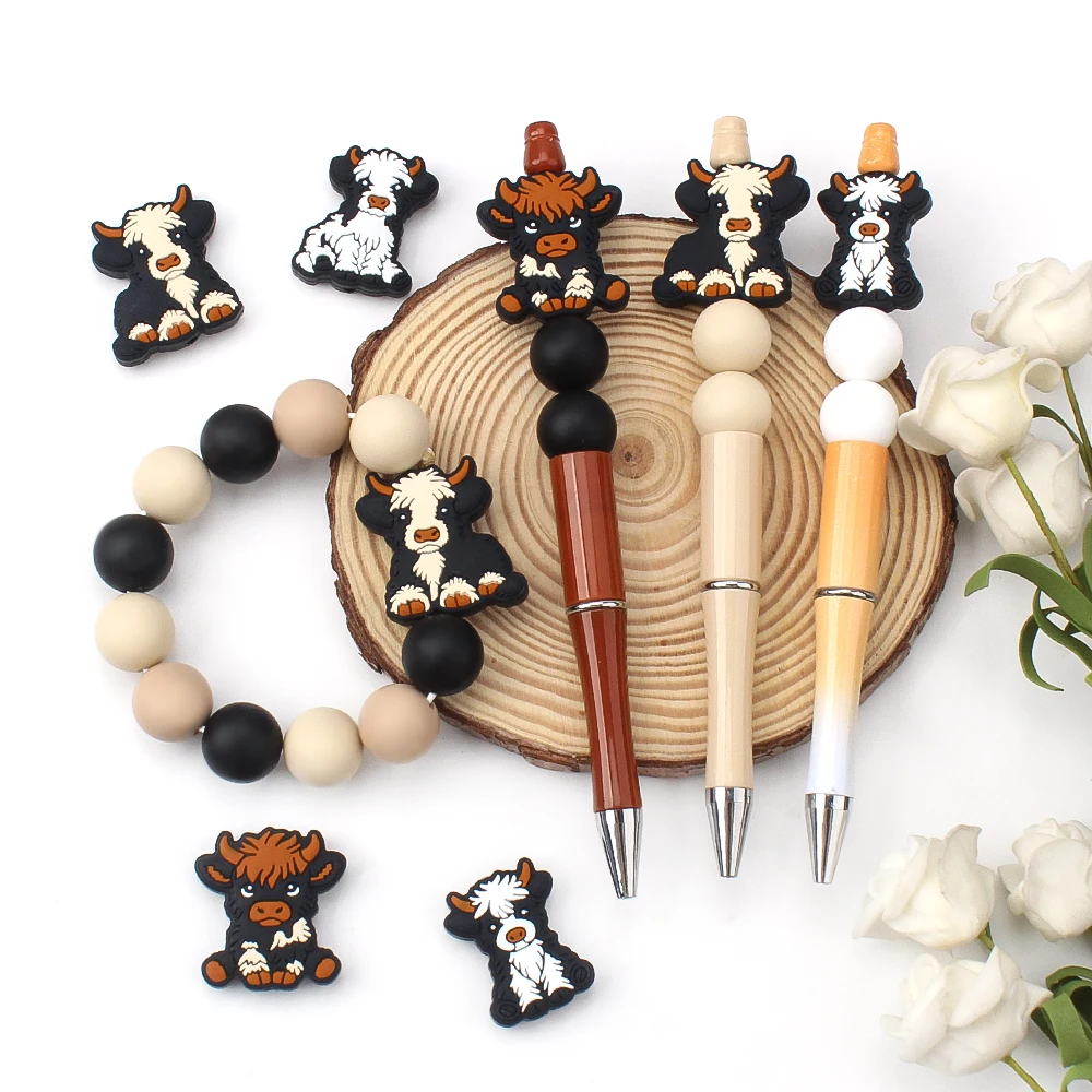 5/10pcs Cow Silicone Beads Highland Cow Animals Focal Beads For Pen Caps Keychains Necklaces Jewelry Bracelets Crafting