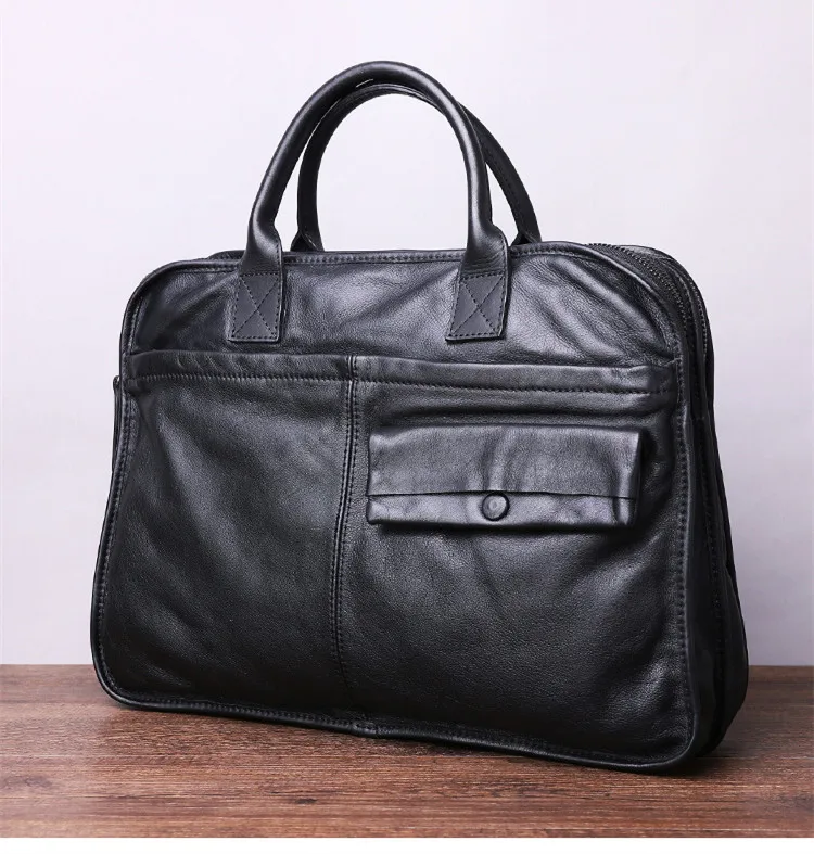 New Real-Leather Men's Handbags Soft Black Shoulder Bag Business Casual Briefcase 14-15.6 Laptop Bags Portable File Package 2024