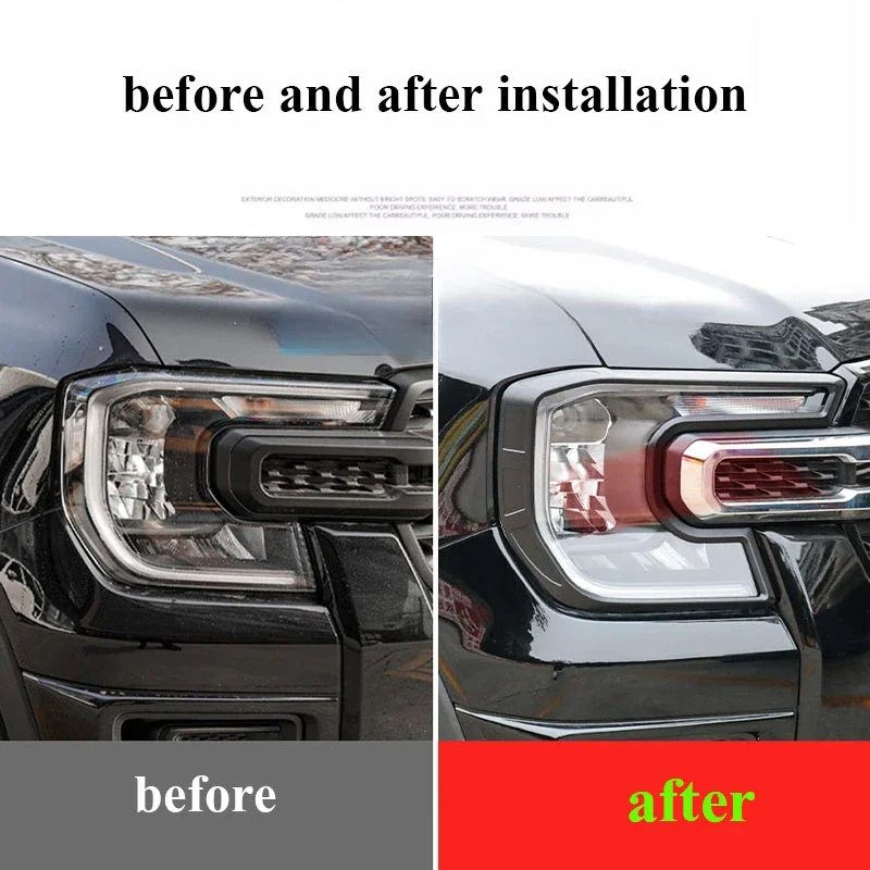 Headlight Cover Trim For Ford Ranger T9 2023 2024 Front Head Lamp Strip Headlamp Tail Lights Frame Carbon Fiber Car Accessories