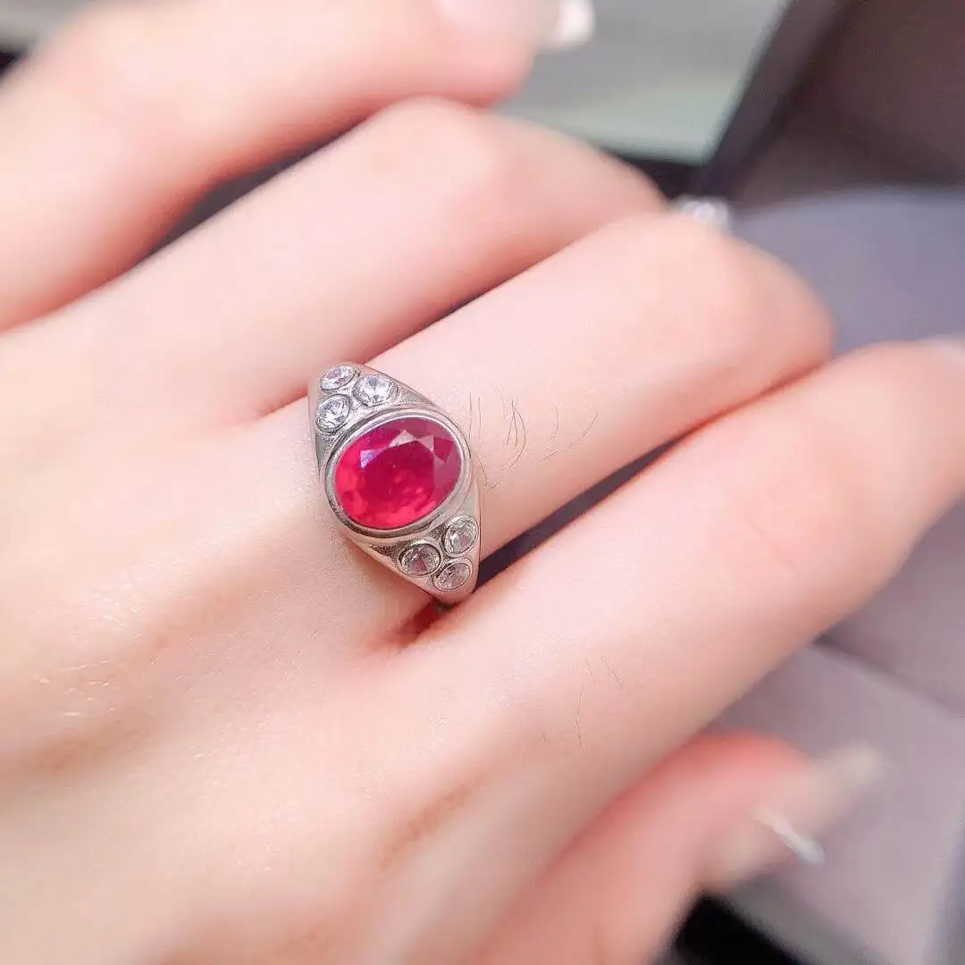 KJJEAXCMY high-grade Jewelry Natural Women's Ruby Ring S925 Silver Colorful and splendid Crystal pure fire flash explosion