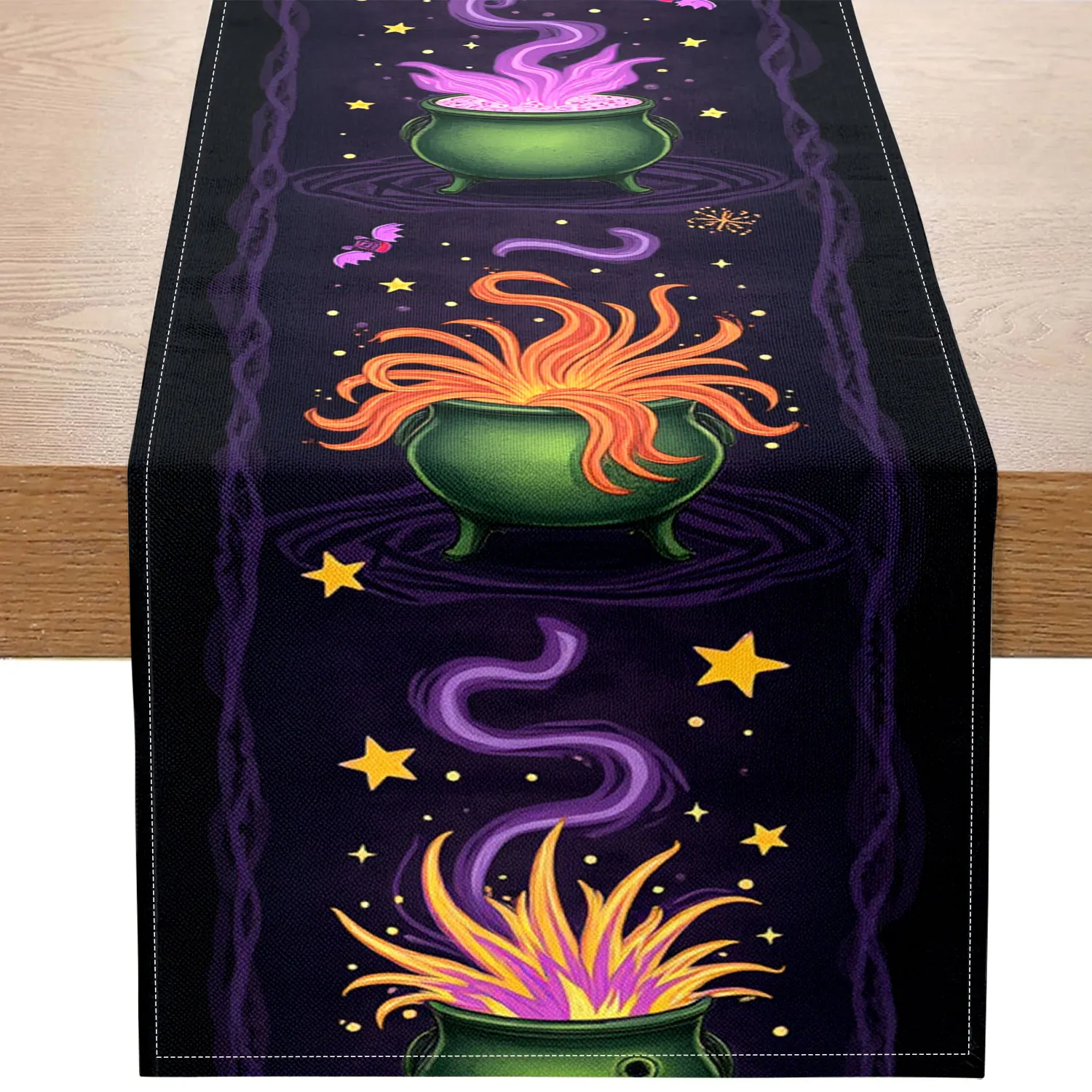 

1 Halloween-Themed Table Runner with Patterns Such as Magic Cauldrons and Stars, Suitable for Halloween Parties, Holiday Home Decorations, and Other Occasions