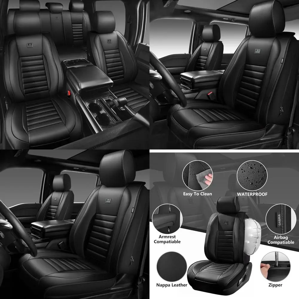 

Luxury Waterproof Nappa Leather Seat Covers for Front Seats, Universal Fit for Sedans, SUVs, and Trucks, Black