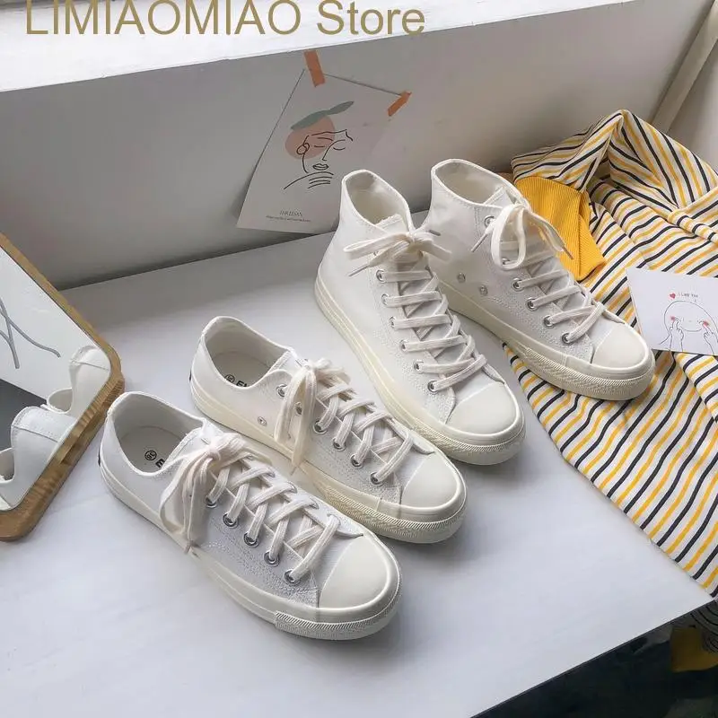 White Canvas Shoes Female Summer New Student Korean Harajuku Board Shoes Solid color comfortable