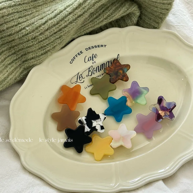 Duckbill Hair Clip Acetate Color Block Star Accent Cute Girly Soft Lightweight Office Travel Home Premium Durable