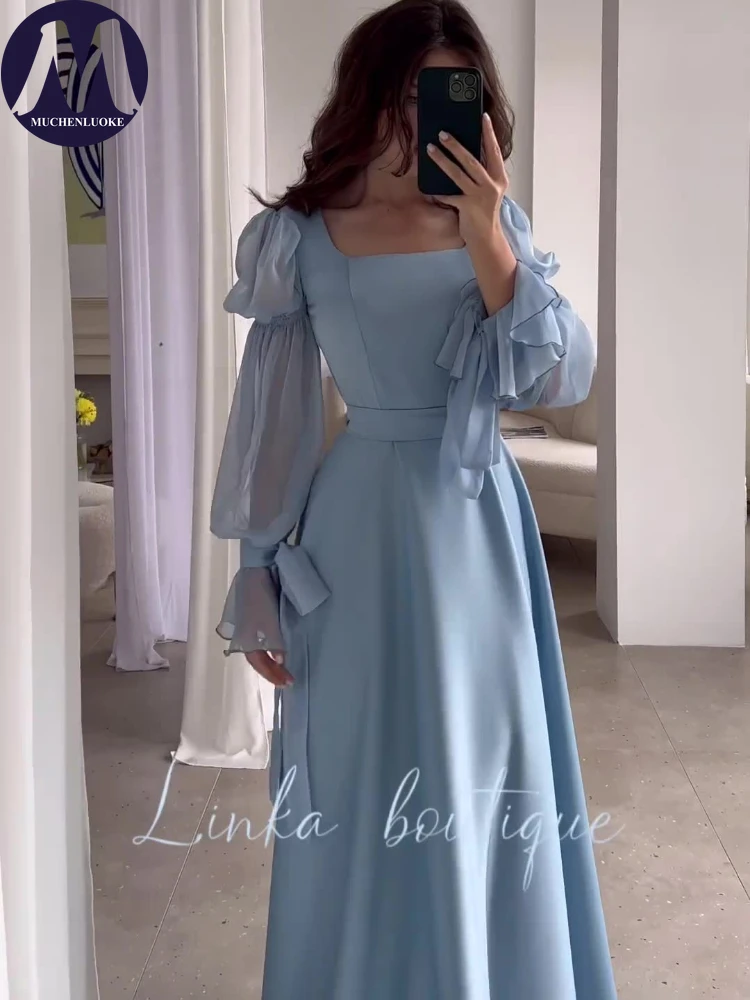 Women\'s Puff Sleeve Square Neck Dress, Elegant Evening Dresses, Slim Fit, Fashionable, Spring, Summer, New, 2024