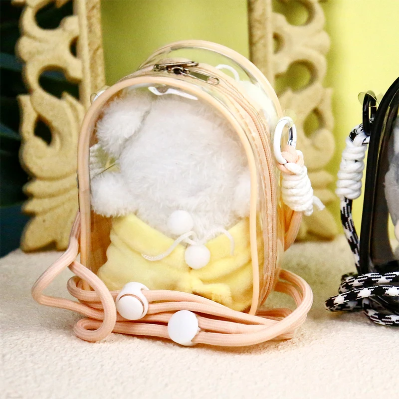 Mini Transparent Data Cable Plush Doll Storage Shoulder Crossbody Bag For Earphone Lipstick Organizer