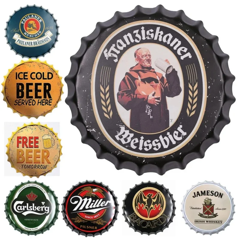 

Beer Decorative Bottle Cap for Home, Bar & Office, Vintage Wall Art Tin Plaque Plat Decoration for Man Cave & Garage