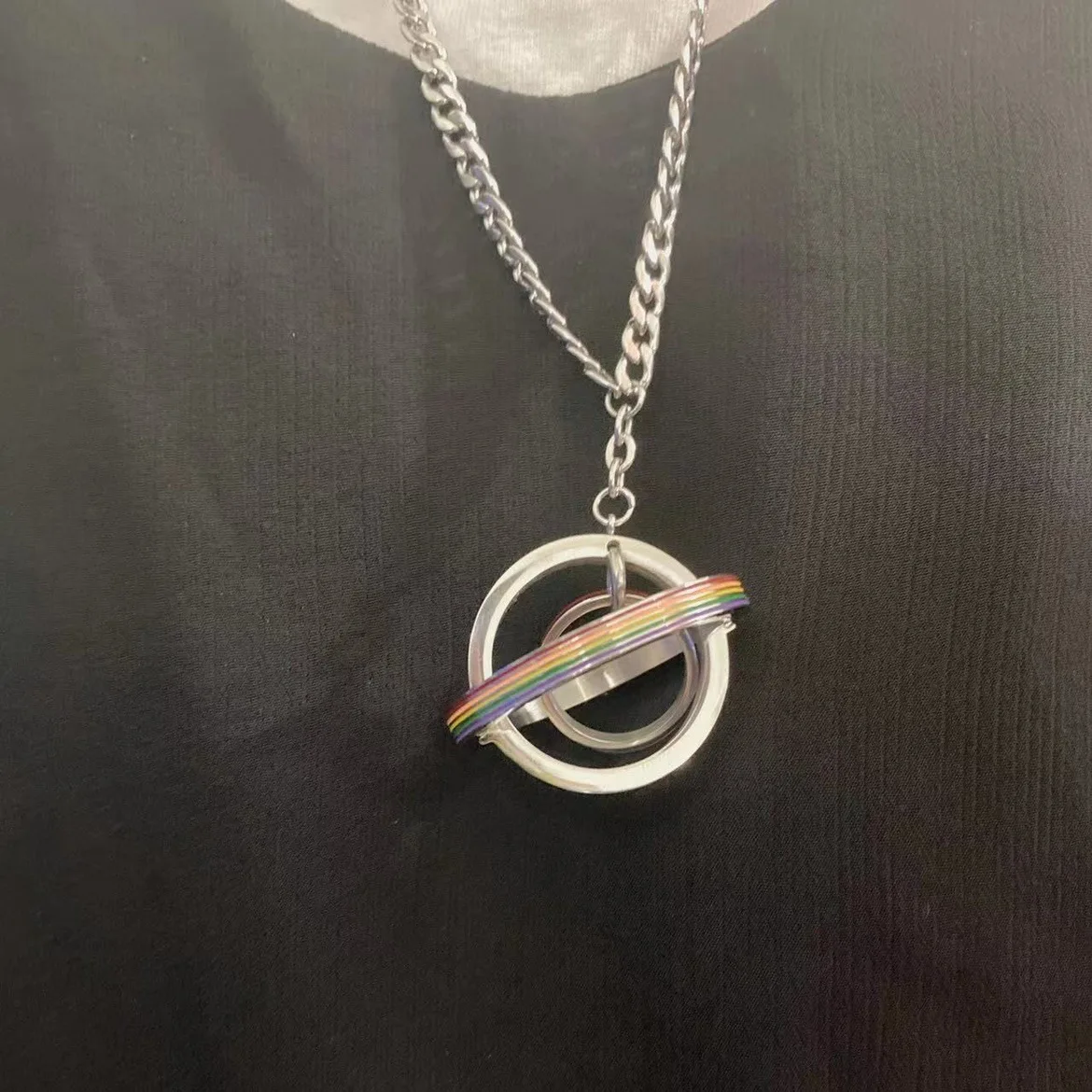 

Creative Original Rainbow Circle Necklace Detachable Ring Exquisite Summer Joker Jewelry Fashion Friend Gift.