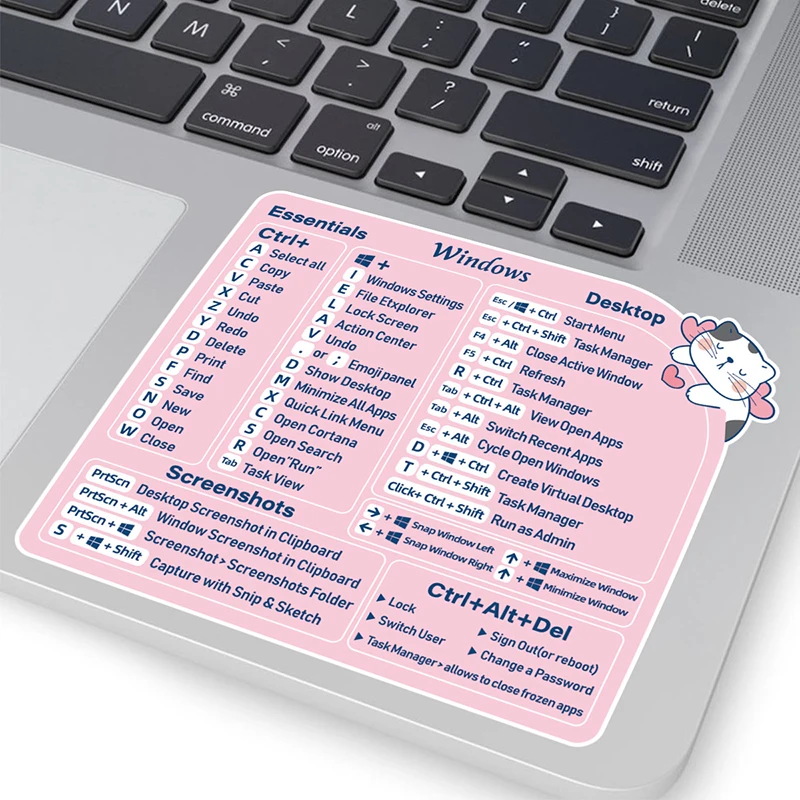 Hot Selling Vinyl Reference Label Pink Foundation Black Character Notebook Keyboard Shortcut Key Reference Tip Sticker Fashion