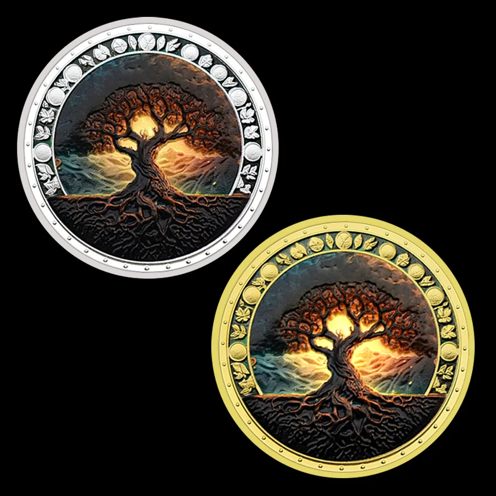 

2pcs Zinc alloy silver/gold Tree of Life Commemorative Coin Collectibles Holiday Birthday Gift