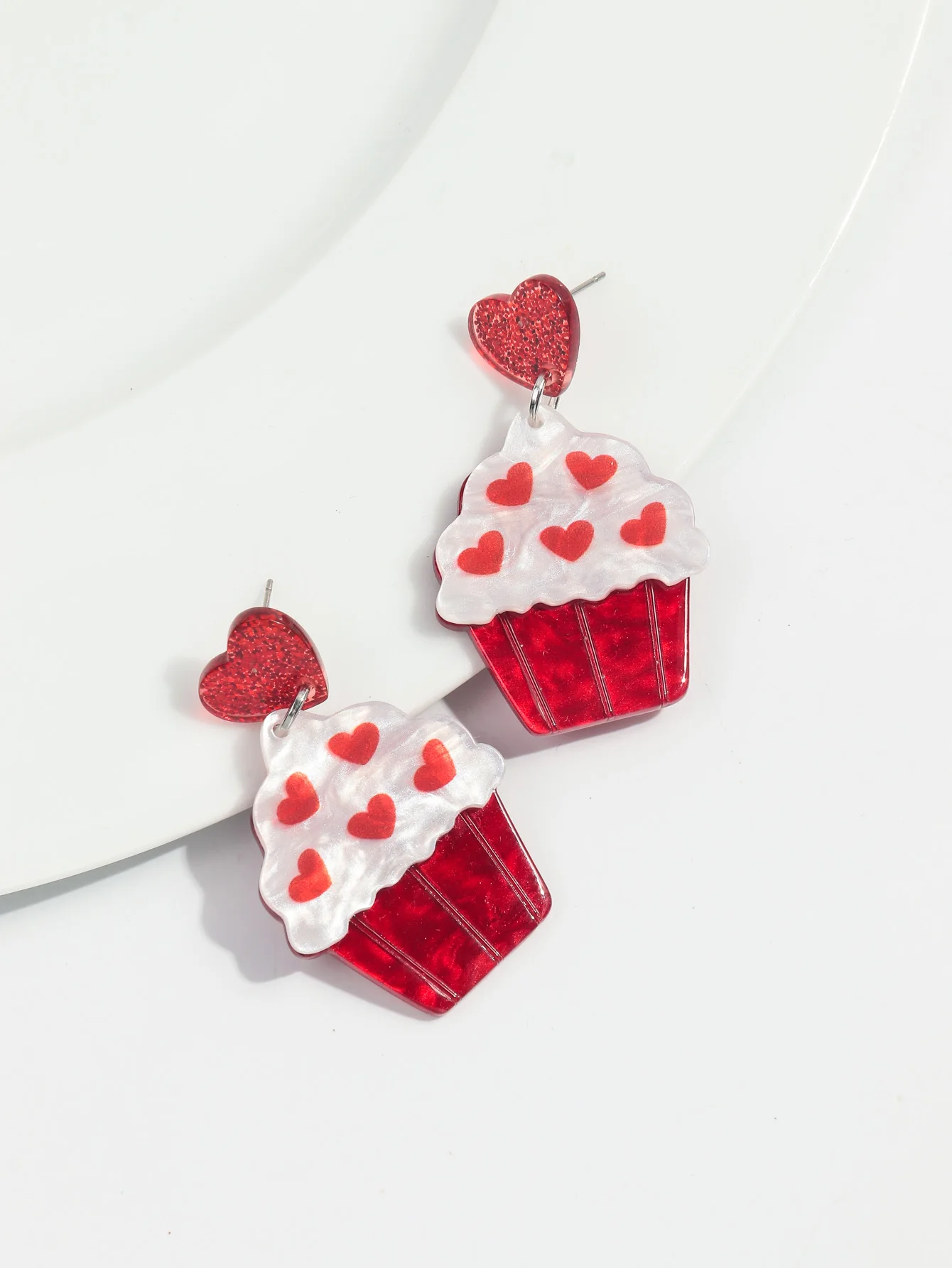 Trendy Heart Shape Cup Cake Acrylic Drop Earring Glitter Funny Creative Resin Earrings for Women Valentine's Day Jewelry Gifts