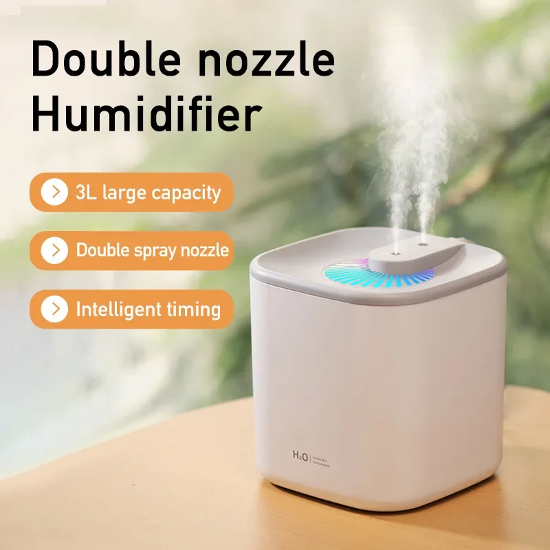 3000ML Large Capacity Dual Nozzles Ultrasonic Air Humidifier USB  Essential Oil Diffuser with LED Light  Appliances