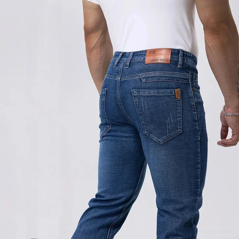 

Men's Slim Jeans Regular Classic Straight Business Trousers Casual Vintage Stretch Comfort Denim Pants Male Brand Clothing