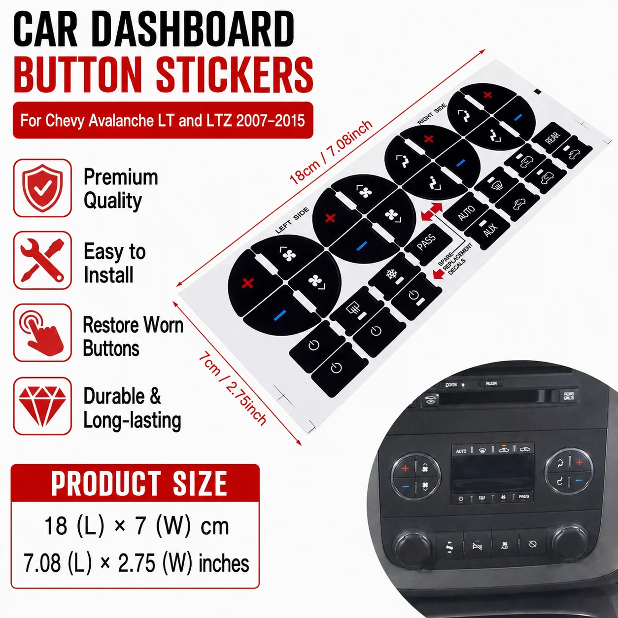 AC Climate Control Button Repair Sticker Air Condition Switch Decal For Chevy GMC Buick Traverse Suburban Avalanche