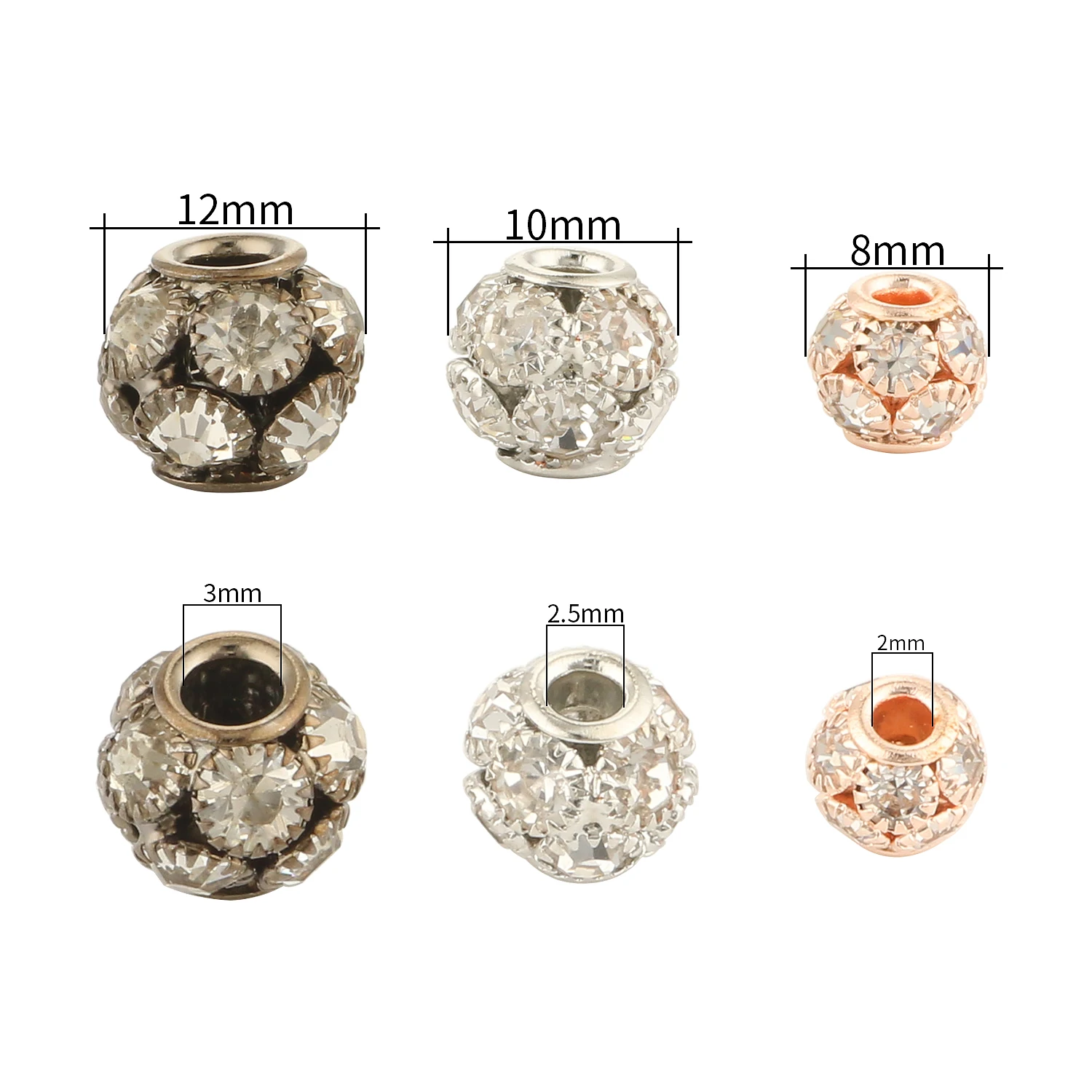 8mm 10mm 12mm Big Hole Rhinestone Crystal Rondelle Beads Copper Spacer Charms Beads for Jewelry Making DIY Bracelet Accessories