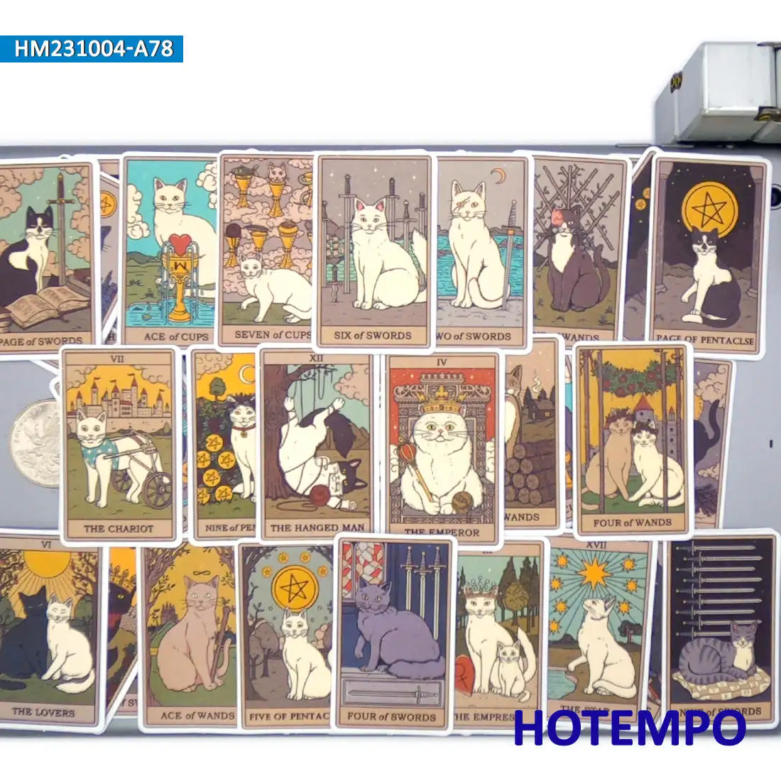 20/30/50/78 piezas, Pegatinas de Tarot, Estilo gato divertido, carta arcana, Lindas calcomanías de animales, para scrapbook, laptop, teléfono,