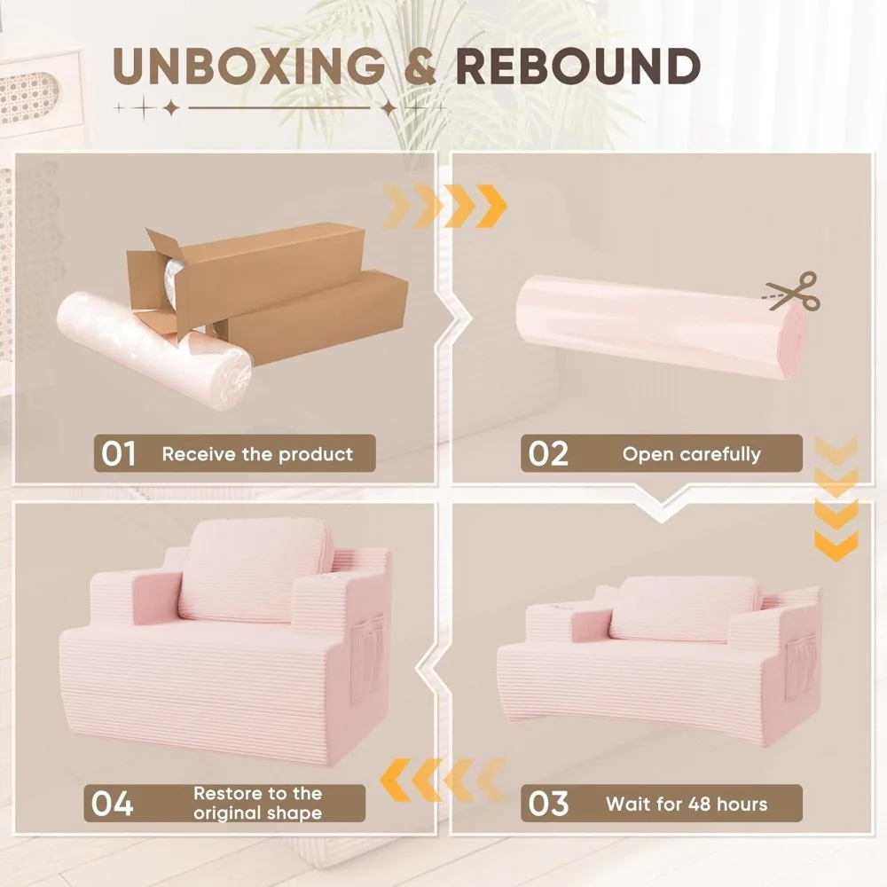 أريكة مفردة منجدة مع حامل أكواب وجيب تخزين للمساحات الصغيرة، أريكة بدون عظم للجلوس المريح #5