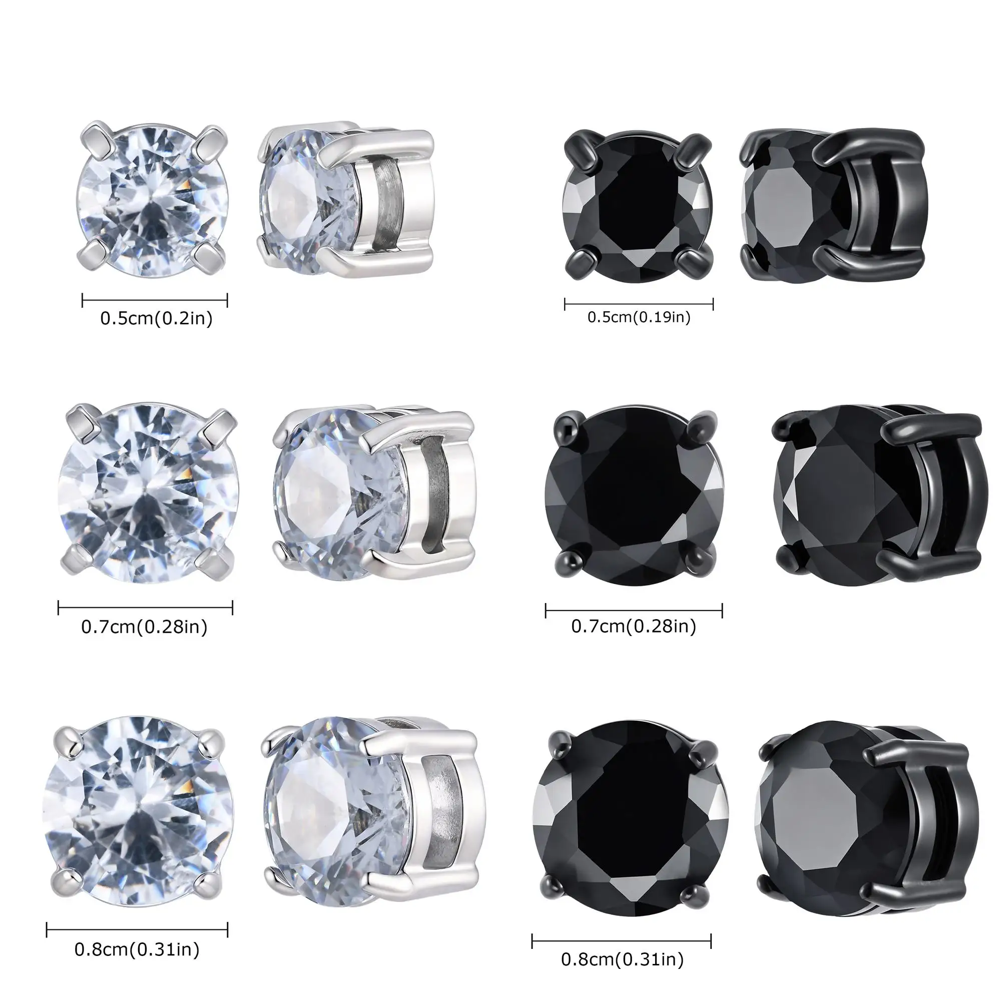 5/6/7/8mm Punk Round Zircon Magnetic Ear Studs Clips Non Piercing Stainless Steel Small Earrings for Women Men Fashion Jewelry view 6