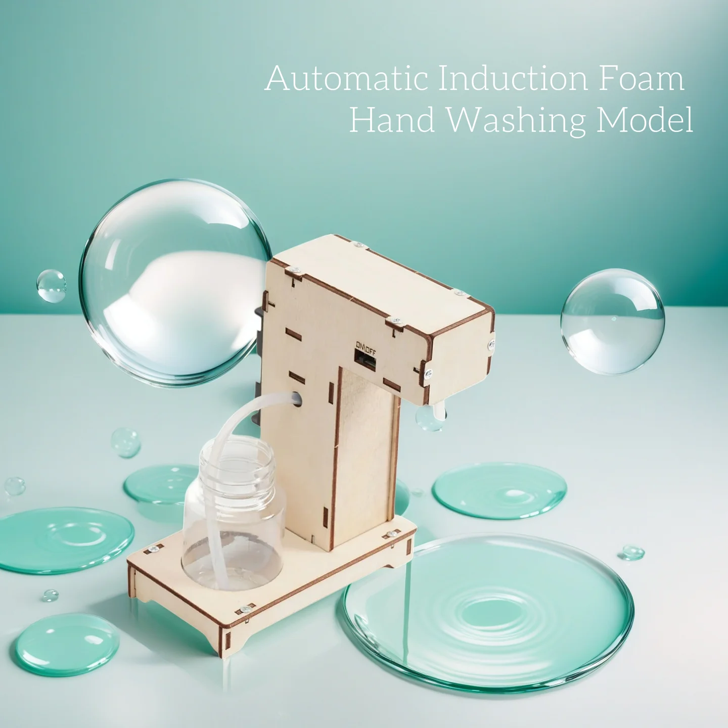 

DIY Wooden Automatic Induction Foam Hand Washer Model STEM Physics Experiment Kit Handmade Assembly School Supplies for Kids