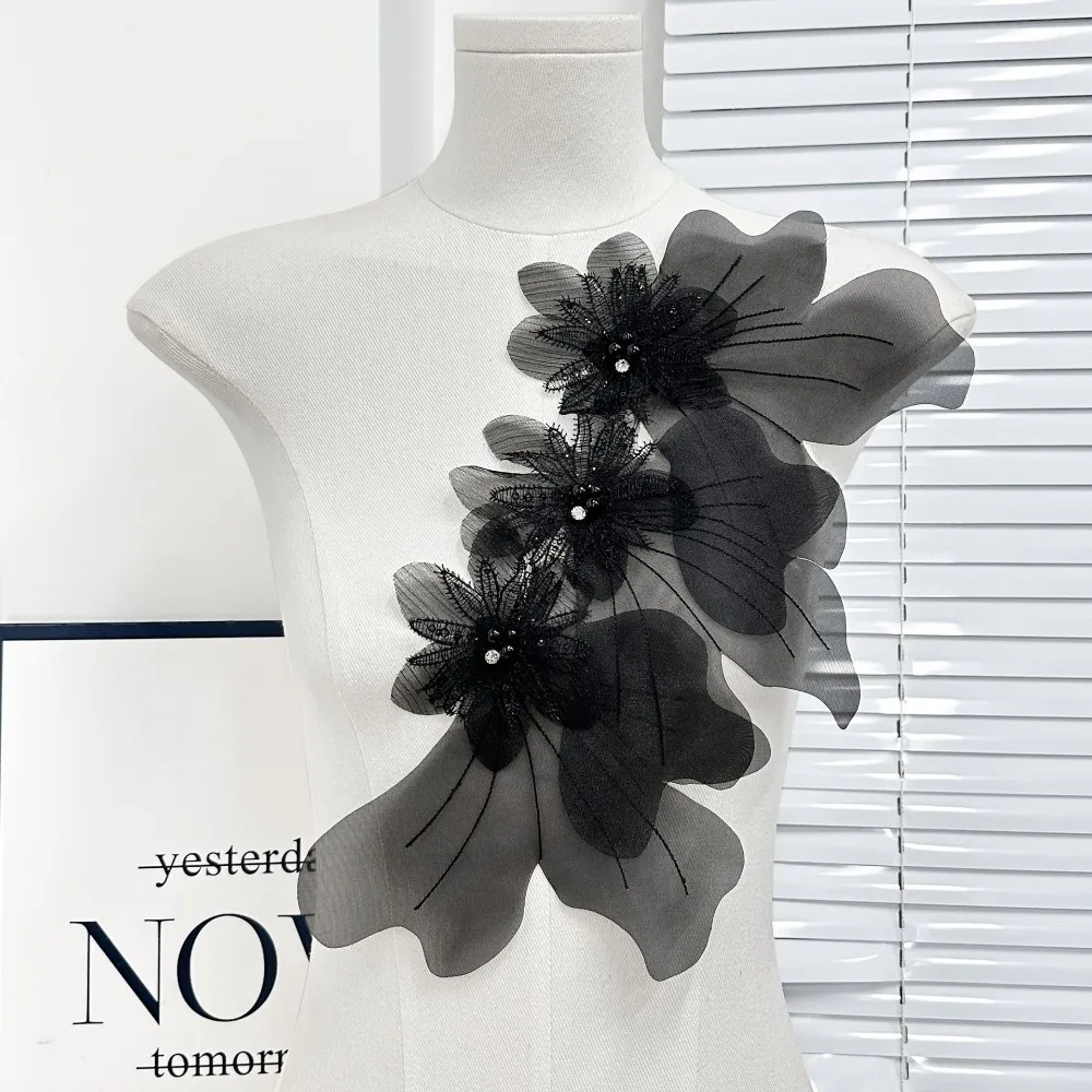New Multi-layer Organza Flower Patch 3D Large Dress Cloth Pin DIY Hand-made Embroidery Studded Patch Corsage Accessory