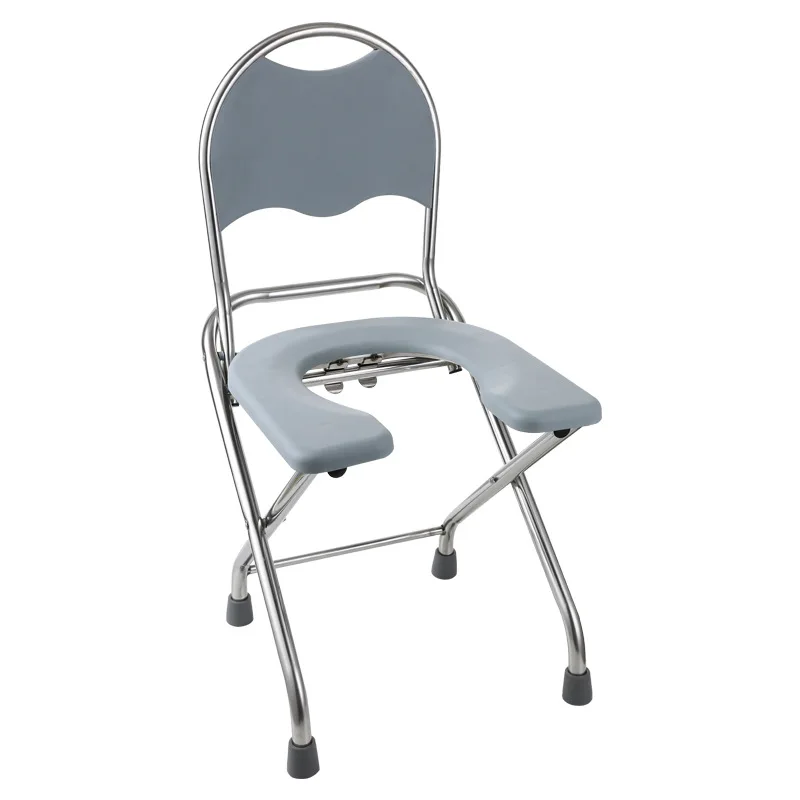 Chaise de toilette pliable en acier inoxydable avec seau et siège rembourré