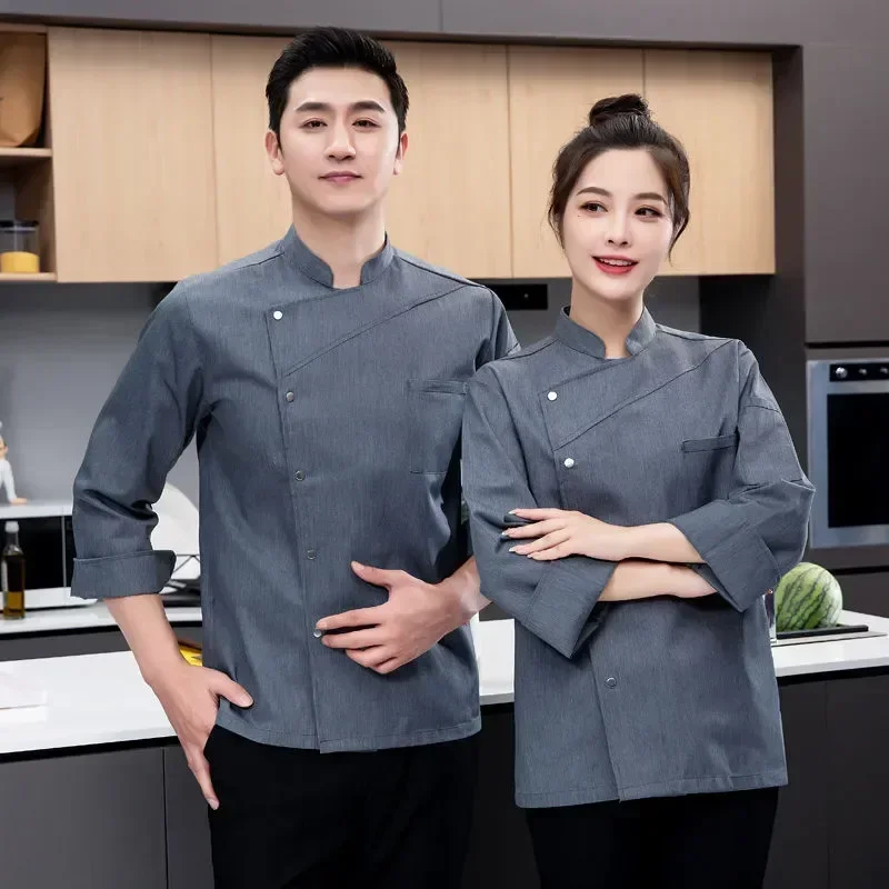 Restaurant Logo Coat Waiter Sleeve White T-shirt Baker Uniform Jacket Long Hotel Women Chef Clothes Work Cook